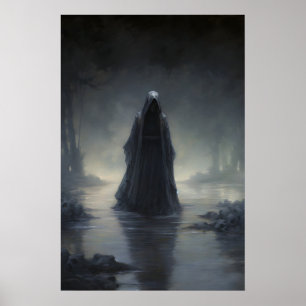 Póster Muerte Segador Agua Dark Academia, Antiguo