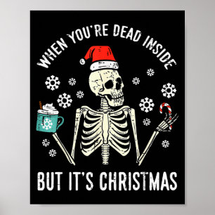 Póster Muerto por dentro pero es Navidad esqueleto café N