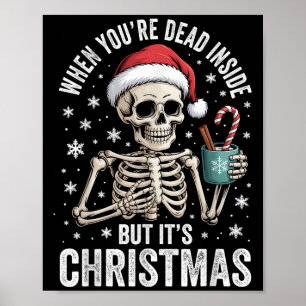 Póster Muerto por dentro pero es Navidad Esqueleto Café S