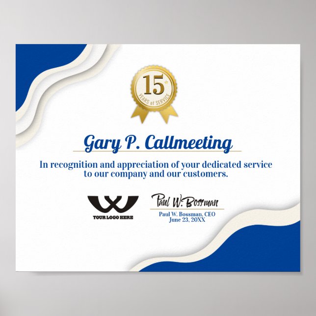 Póster Muestra de certificado de aniversario de empleado  (Frente)