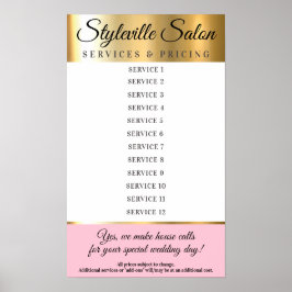 Póster Muestra de precios de servicios de salón de bellez