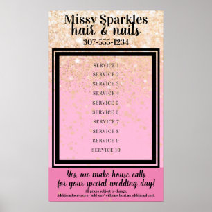 Póster Muestra de precios de servicios de salón de estili