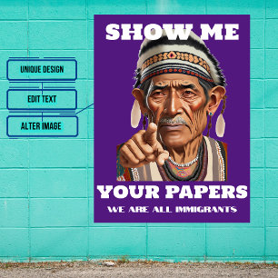 Póster Muéstreme sus papeles Inmigración Hombres Apuntar