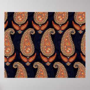 Póster Mughal floral motif pattern on navy