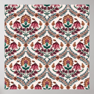 Póster Mughalart tradicional sin soldadura, patrón, flora