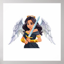 Mujer adorable Ángel con alas abiertas y espada