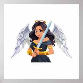 Póster Mujer adorable Ángel con alas abiertas y espada