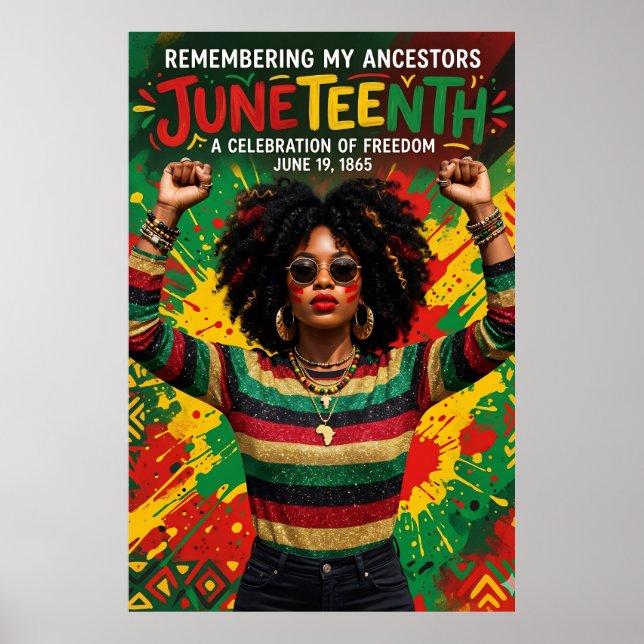 Póster Mujer Afra Juneteenth , Chica Negra Melanina (Frente)