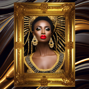 Póster Mujer africana de moda vestido de joyas negras dor