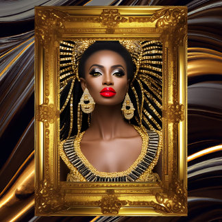 Póster Mujer africana de moda vestido de joyas negras dor
