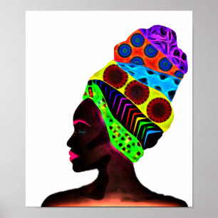 Póster Mujer africana étnica con un turbante colorido