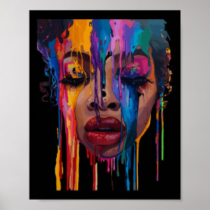 Póster Mujer Africana Genial Cara Pintada con Color Afro