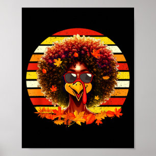 Póster Mujer Afro Vintage Retro Pavo Día de Acción de Gra