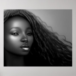Póster Mujer afroamericana luz de luna Monocromo