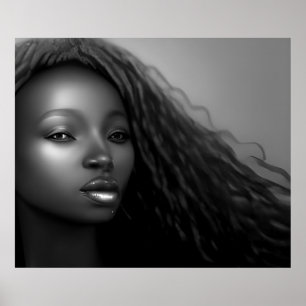 Póster Mujer afroamericana luz de luna Monocromo