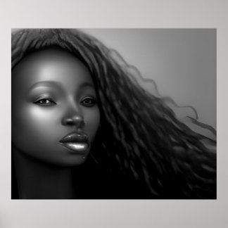 Póster Mujer afroamericana luz de luna Monocromo