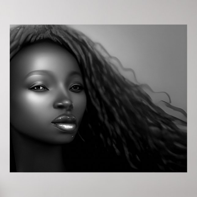 Póster Mujer afroamericana luz de luna Monocromo (Frente)