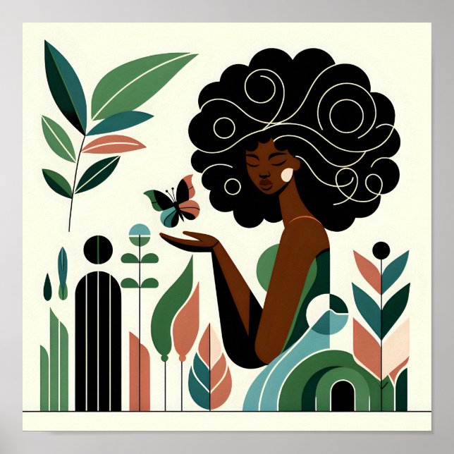 Póster Mujer afroamericana sosteniendo una mariposa (Frente)