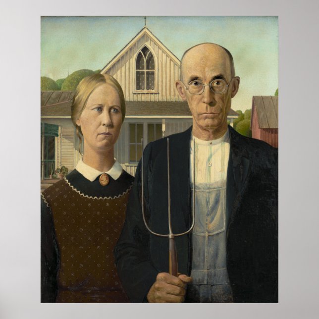 Póster Mujer agricultora de la Casa Gótica de Estados Uni (Frente)