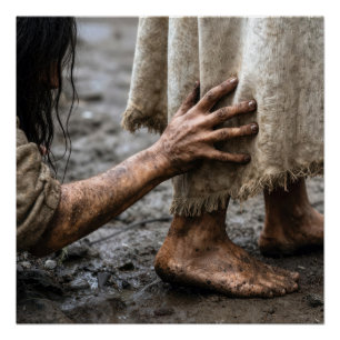 Póster Mujer alcanzando el manto de Jesús