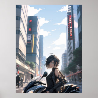 Póster Mujer anime haciendo ciclismo en el centro - Ultra