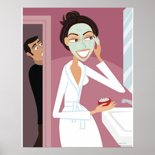 Póster Mujer aplicando máscara facial (Frente)