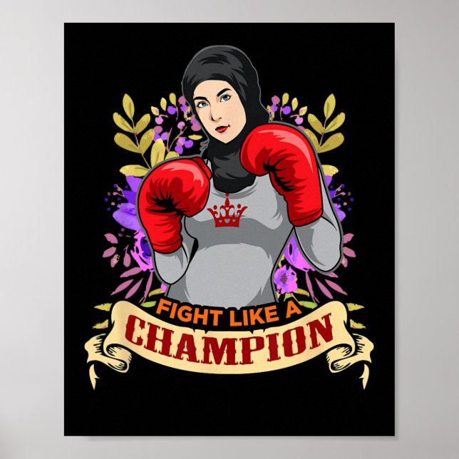 Póster Mujer árabe empoderada con hiyab boxeo kickboxing  (Frente)