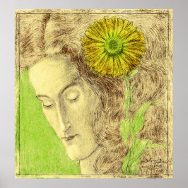 Póster Mujer Art Decó con crisantemo