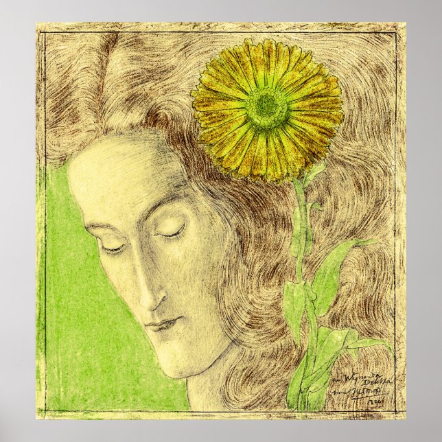 Póster Mujer Art Decó con crisantemo (Frente)