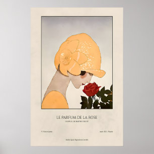 Póster Mujer Art Déco con estampa de rosa francés vintage