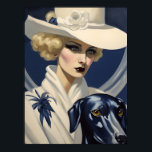 Póster Mujer Art Deco en blanco con perro negro, era Gats<br><div class="desc">Se trata de un diseño Art Déco original creado por Céltic Brother Designs.</div>