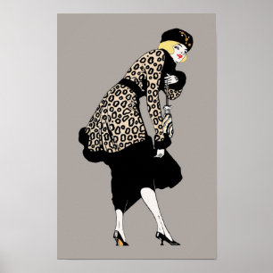 Póster Mujer Art Déco Vintage con Chaqueta de Estampado d