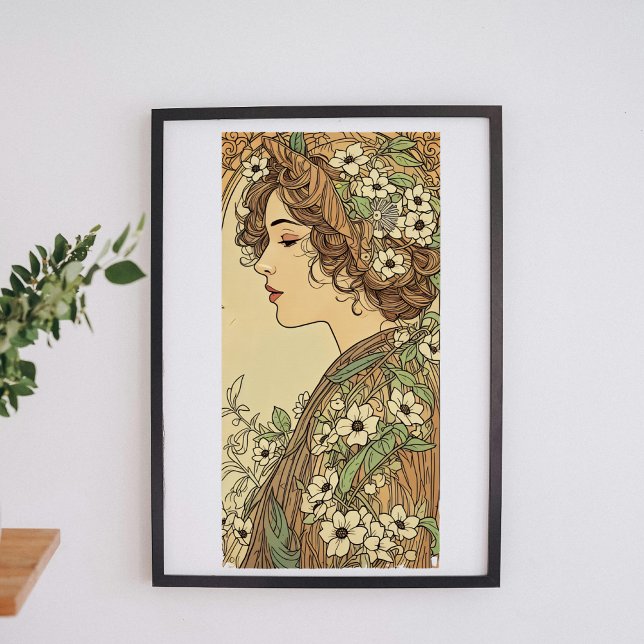 Póster Mujer Art Nouveau con flores de primavera  (Subido por el creador)