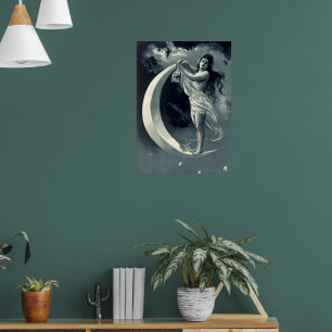 Póster Mujer Art Nouveau en Luna Creciente