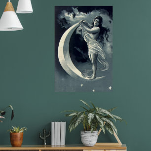 Póster Mujer Art Nouveau en luna creciente