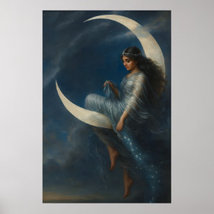 Póster Mujer Art Nouveau en Luna Creciente