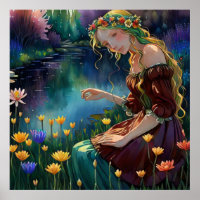 *~ Mujer Art Sitting Pick Flower Pond AP56