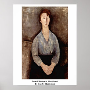 Póster Mujer asentada en blusa azul de Amedeo Modigliani