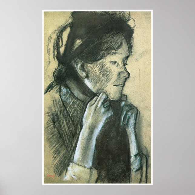Póster Mujer atando los cintas a su Gorra, Edgar Degas (Frente)