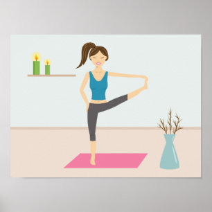 Póster Mujer atractiva practicando yoga en una habitación