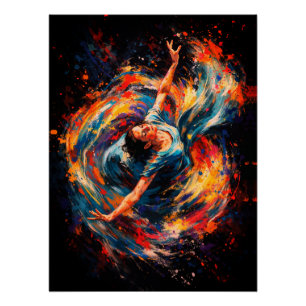 Póster Mujer Bailando Dinámica Remolino de Colores Abstra