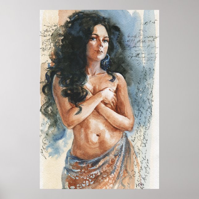 Póster Mujer bailarina Belly, retrato acuarela (Frente)