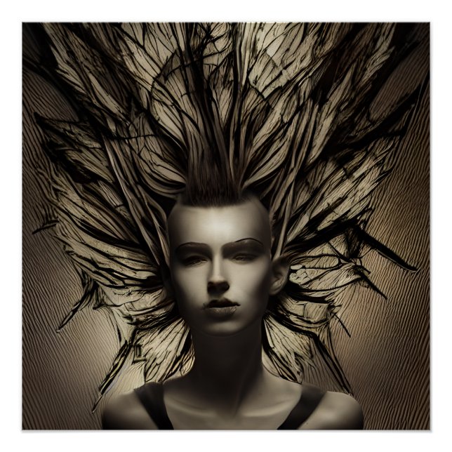 Póster Mujer bajo el agua Distópica Resumen arte de IA (Anverso)