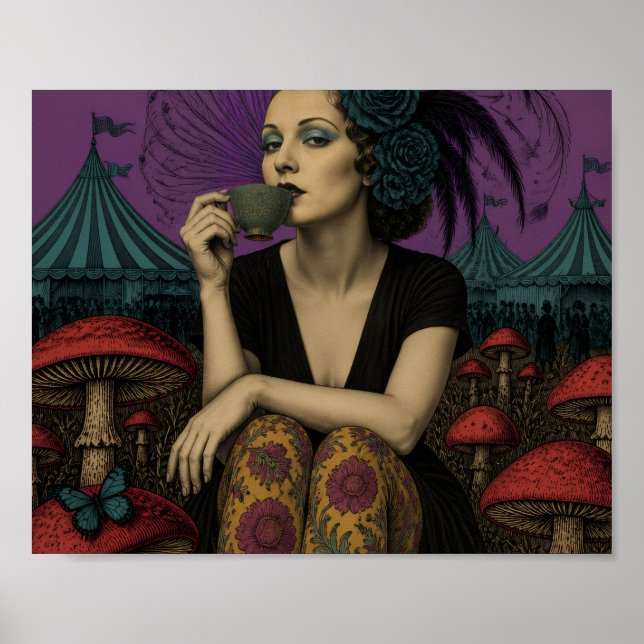 Póster Mujer bebe té en el circo (Frente)