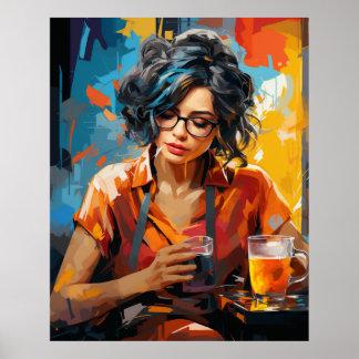 Póster Mujer bebiendo café