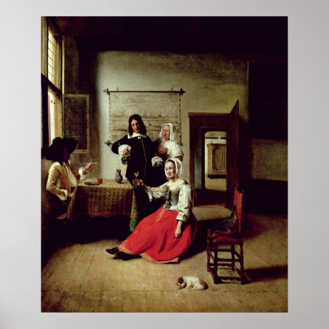 Póster Mujer bebiendo con soldados, 1658 (Frente)