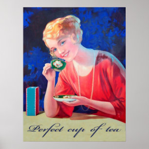 Póster Mujer bebiendo una taza perfecta de té, vintage
