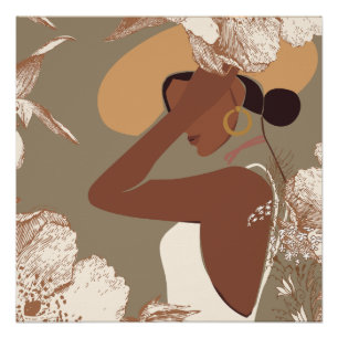 Póster Mujer Boho con Arte de Línea Floral Estética Neutr