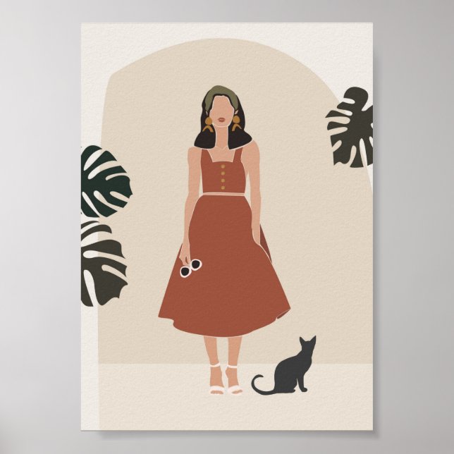 Póster Mujer Boho en Terracota vestida de moda de verano (Frente)