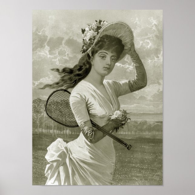 Póster Mujer bonito Con Tenis Racket, 1887 (Frente)